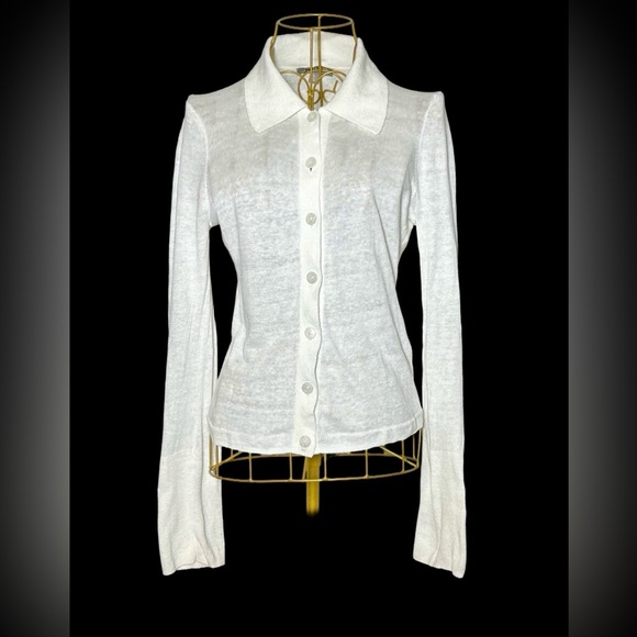 NEW J. Crew Linen Collared Button-Up Sweater in Ivory,  Style CJ444, Size XS - Picture 4 of 15